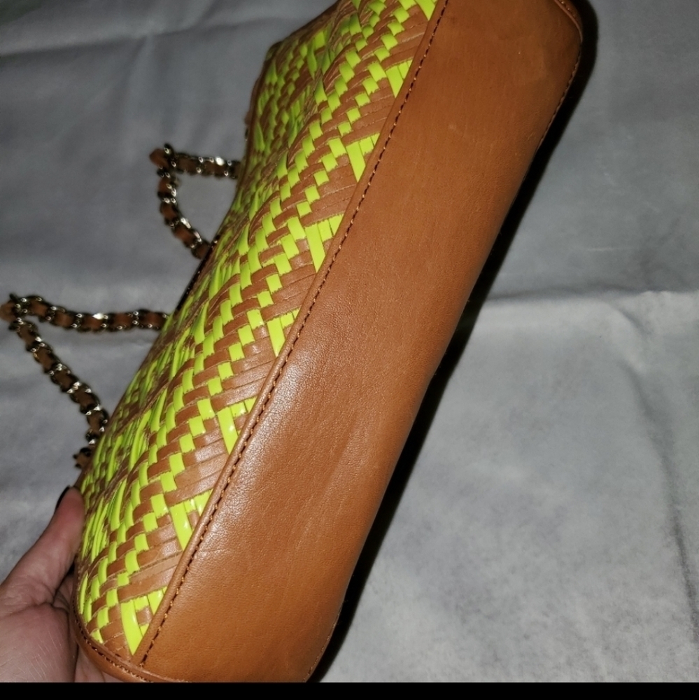 Rebecca Minkoff Woven Lime Green & Brown Leather Chain Crossbody Bag - Picture 11 of 11